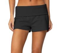 Women Fold Over Lounge Shorts Y2K Elastic Low Rise Mini Shorts Comfy Skinny Micro Pajama Bottoms Sleepwear (A-Black, S)