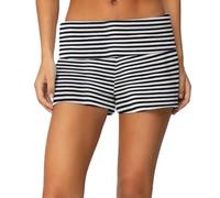 Women Fold Over Lounge Shorts Y2K Elastic Low Rise Mini Shorts Comfy Skinny Micro Pajama Bottoms Sleepwear (A-Black White, S)