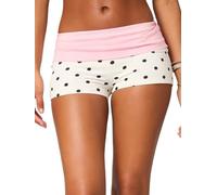 Women Fold Over Micro Shorts Polka Dot Striped Low Rise Mini Summer Shorts | Y2k Elastic Waistband Short, with Soft Breathable Comfortable Fabric, Perfect for Going Out Party Club Rave Festival