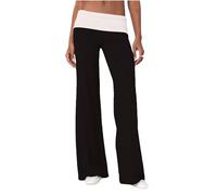 Women Fold Over Waistband Yoga Pants Low Rise Bootcut Stretchy Flare Pants Y2k Slim Fit Leggings Bell Bottoms (E-Black, M)