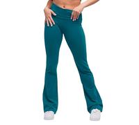 Women Fold Over Waistband Yoga Pants Low Rise Bootcut Stretchy Flare Pants Y2k Slim Fit Leggings Bell Bottoms (B-Lake Blue, XL)