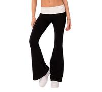 Women Fold Over Waistband Yoga Pants Low Rise Bootcut Stretchy Flare Pants Y2k Slim Fit Leggings Bell Bottoms (F-Black, S)
