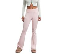 Women Fold Over Waistband Yoga Pants Low Rise Bootcut Stretchy Flare Pants Y2k Slim Fit Leggings Bell Bottoms (A-Pink, S)