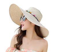 Women Foldable Floppy Wide Brim Straw Sun Hat Travel Packable, Summer Sun Hat Sunscreen Seaside Wild Beach Hat Travel Accessories Hat UV UPF 50+