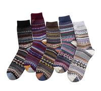 Women Footie Socks 5 Winter Pack Warm Soft Knit Socks Cold Womens Socks Vintage Wool Socks Big Pack Socks (White,Purple,Blue,Wine,Black, One Size)