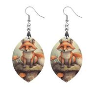 Women Fox in The Woods Wooden Earrings Lightweight Dangle Earrings Geometric Drop Earring Vintage Apricot Retro Daily Wear Jewelry Gift for Wedding Party Graduation