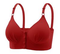 Women Full Bed Set Front Closure Bra Comfortable Underwear Rimless Convenient Button Front Older Women Leggings Three, Red, 18
