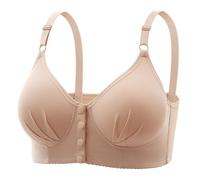 Women Full Bed Set Front Closure Bra Comfortable Underwear Rimless Convenient Button Front Older Women Leggings Three, beige, 16
