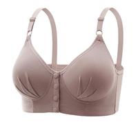 Women Full Bed Set Front Closure Bra Comfortable Underwear Rimless Convenient Button Front Older Women Leggings Three, coffee, 14
