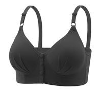 Women Full Bed Set Front Closure Bra Comfortable Underwear Rimless Convenient Button Front Older Women Leggings Three, Black, 10
