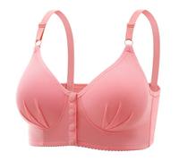 Women Full Bed Set Front Closure Bra Comfortable Underwear Rimless Convenient Button Front Older Women Leggings Three, Red Watermelon, 14
