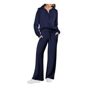 Women Full Set 2 Piece Outfit Leisure Suits Half Zip Plain Long Sleeve Sweatshirt and Sweatpants Tracksuit Sets Loose Co Ord Set Sweat Suit Ladies (UK, Alpha, L, Regular, Regular, A1)
