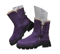 Women Fur Lined Booties Winter Thick Fleece Warm Mid Calf Boots Lug Sole Vintage Fall Winter Dressy Walking Shoes Lightweight Non Slip Chunky Flat Snow Boot