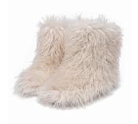 Women Furry Faux Fur Boots Fluffy Fuzzy Comfy Snow Boot Colorful Round Toe Suede Flat Shoes Rubber Sole Girl Outdoor Indoor Christmas Fashion Party (Artificial Wool/Apricot/5.5