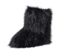 Women Furry Faux Fur Boots Fluffy Fuzzy Comfy Snow Boot Colorful Round Toe Suede Flat Shoes Rubber Sole Girl Outdoor Indoor Christmas Fashion Party (Artificial Fox Fur/Black/5.5