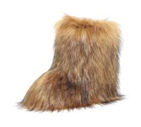 Women Furry Faux Fur Boots Fluffy Fuzzy Comfy Snow Boot Colorful Round Toe Suede Flat Shoes Rubber Sole Girl Outdoor Indoor Christmas Fashion Party (Artificial Raccoon Fur/Brown/8