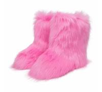 Women Furry Faux Fur Boots Fluffy Fuzzy Comfy Snow Boot Colorful Round Toe Suede Flat Shoes Rubber Sole Girl Outdoor Indoor Christmas Fashion Party (Artificial Fox Fur/Light Pink/7
