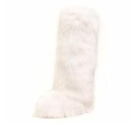 Women Furry Faux Fur Snow Boots Fluffy Fuzzy Comfy Knee High Boot Colorful Round Toe Flat Shoes Rubber Sole Outdoor Indoor Fashion Party(Imitation Fox Fur Pure White 7)