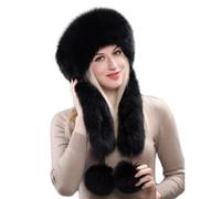 Women Fuzzy Faux Fur Cossack Ushanka Russion Hat with Long Ear Flaps & Pom Poms, Winter Thick Windproof Travel Driving Cycling Camping Ski Trapper Hat Earflap Cap Beanie Skull Caps Headwear