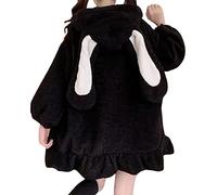 Women Fuzzy Fleece Kawaii Anime Bunny Ear Hoodie Cute Cat Ear Claw Long Sleeve Fluffy Rabbit Hooded Cosplay Jacket Coat (Pom pom Hoodie-1, 3X-Large)