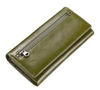 Women Genuine Leather Wallet FID Blocking Zipper Bifold Slim Minimalist Money Clip Credit Card Holder Passport Stylish Coach Coin Purse Designer Pocket Billfold Accessories Travel Gift X-09