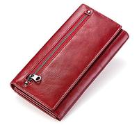 Women Genuine Leather Wallet FID Blocking Zipper Bifold Slim Minimalist Money Clip Credit Card Holder Passport Stylish Coach Coin Purse Designer Pocket Billfold Accessories Travel Gift X-09