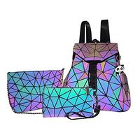 Women Geometric Luminous holographic Purses and Handbags Chic Stylish Color Changable Reflective Cross Body BAG, Backpack(3 Pcs Set), OneSize