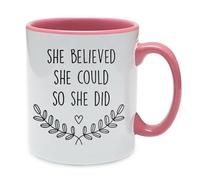 Women Gift, She Believed She Could So She Did, Congratulations Gifts, Inside Coloured Mug, Ceramic Coffee, Tea Mug. (Pink)