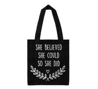 Women Gift, She Believed She Could So She Did, Congratulations Gifts, Shopping Bag, Tote Bag. (Full Black)