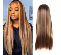 Women Ginger Wig Middle Part Long Ginger Straight Human Hair Wig Glueless Synthetic Fun Anime 80S Rock Cosplay Party Daily Use
