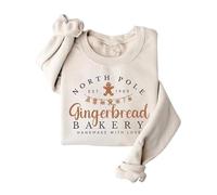 Women Gingerbread Xmas Bakery Crew Neck Pullovers Tops for Women (Beige L)