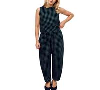 Women Gingham Set 2 Piece Pajamas Sleeveless Round Neck Gingham Tank Top Wide Leg Barrel Pants Suits Loose Casua Set Soft and Comfy Suitable for All Occasions Sizes S/M/L/XL/XXL (Dark Green, XL)