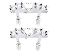 Women Girl Heart Garters Gothic Sexy Punk Rock Rivet Stud Leg Leather Ring Garters 2pcs, White, One Size