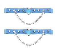 Women Girl Leather Heart Garters Leg Ring Belt Punk Studded Chain Elastic Thigh Ring Garters Adjustable, Blue, One Size