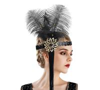 Women Girls 1920s Feather Headwear Tassel Black Feather Headband Flapper Headpiece Head Wear Fashion Soft Comfortable Hair Accessories for Women Girls Carnival Party Costume Party (Black, One Size)