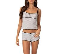 Women Girls 2 Piece Y2k Pajama Set Sleeveless Lace Trim Cami Top with Shorts Printed Pj Sets Sleepwear Loungewear (1 Bow Dots White, XL)