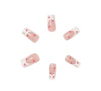 Women Girls 24Pcs Long Square Red French White Border Heart Full Coverage Wearable Fake Nail Press On Nail Art Detachable Manicure Autumn Winter Luxury Decoration