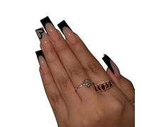Women Girls 24Pcs/Set Long Ballet French Black Border Heart Print Full Coverage Wearable Fake Nail Press On Nail Art Detachable Manicure Autumn Winter Luxury Decoration