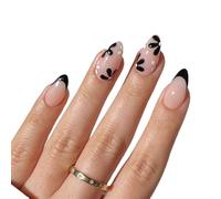 Women Girls 24Pcs Short Pink French Style Water Droplets Black White Small Flowers Simple Versatile Nail Art Fake Nails Set Manicure Autumn Winter Luxury Decoration