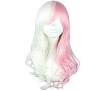 Women Girls Anime Cosplay Wig for Monomi Cosplay Wig Long Curly White Pink Mixed Halloween Costume Wigs