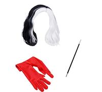 Women Girls Black and White Wigs Cruella De Vil Cosplay Costume Short Curly Wavy Hair Wigs Halloween Party Fancy Princess Deville Dress Up Accessories