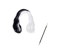 Women Girls Black and White Wigs Cruella De Vil Cosplay Costume Short Curly Wavy Hair Wigs Halloween Party Fancy Princess Deville Dress Up Accessories