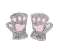 Women Girls Cat Dog Paw Fingerless Gloves Soft Plush Half Finger Winter Thick Warm Gloves Cute Bear Claw Coral Fleece Mittens With Anti-Lost String for Sports Touchscreen Typing Cosplay