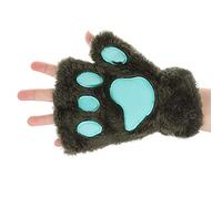 Women Girls Cat Dog Paw Fingerless Gloves - Soft Plush Half Finger Winter Thick Warm Mittens - Cute Bear Claw Coral Fleece With Anti-Lost String for Sports Touchscreen Typing Cosplay