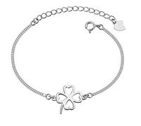 Women Girls Charm Bracelet 925 Sterling Silver Lucky Four-leaf Clover bangle, Adjustable Hand Link, Double Chains Extension, Silver