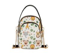 Women Girls Crossbody Bag, Cute Jungle Animals Leaves Ladies Shoulder Bag, Cellphone Handbags Coin Purse Wallet Gifts