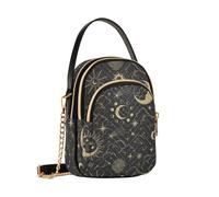 Women Girls Crossbody Bag, Magic Sun Constellations Moons Gold Ladies Shoulder Bag, Cellphone Handbags Coin Purse Wallet Gifts