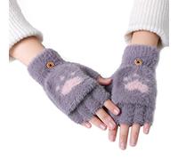 Women Girls Cute Cat Dog Paw Gloves Winter Warm Fingerless Gloves Mittens Soft Fluffy Half Finger Glovess with Mittens Cover Convertible Flip Top Glovess Touchscreen for Writing Typing Cycling