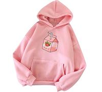 Women Girls Cute Strawberry Milk Hoodies Sweatshirts Winter Fall Pullover Casual Jumper Tops Kawaii Japanese Shirt