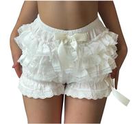 Women Girls Flared Casual Mini Skirt Tutu Skirt Pleated A Line Y2K Shorts Irregular Ruffle Lace Trim Layered Bowknot Elastic Low Waist Lolita Pumpkin Pants Cake Shorts Kawaii Sweet
